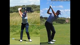 Justin Thomas golf swing  Long Iron faceon amp downtheline July 2017 [upl. by Ahtreb]